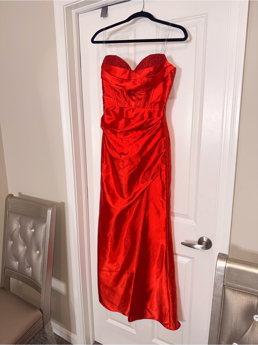 Red Strapless Satin Evening Dress - Elegant Formal Gown